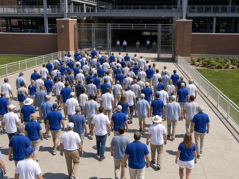 Fans entering a stadium gate on game day.